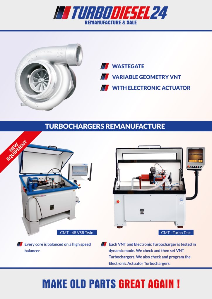 Turbodiesel24 information brochure regeneration of Bosch, Delphi, Denso and Siemens turbochargers.